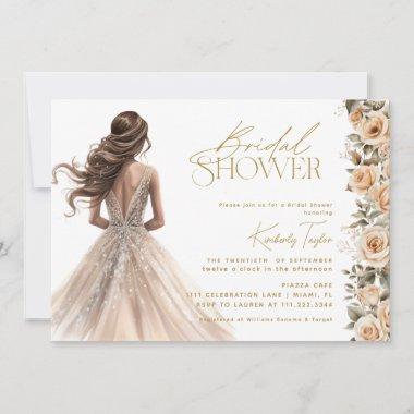 Champagne Gold Wedding Dress Gown Bridal Shower Invitations