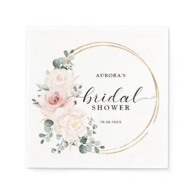 Champagne Ivory Blush Pink Floral Bridal shower  Napkins