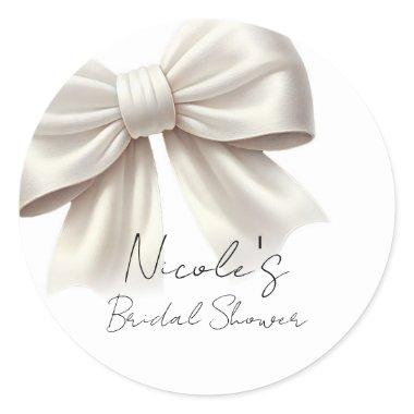 Champagne Pearl Ivory White Bow  Classic Round Sticker