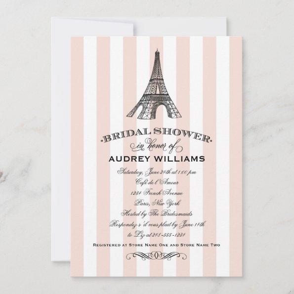 Champagne Pink Paris Eiffel Tower Bridal Shower Invitations