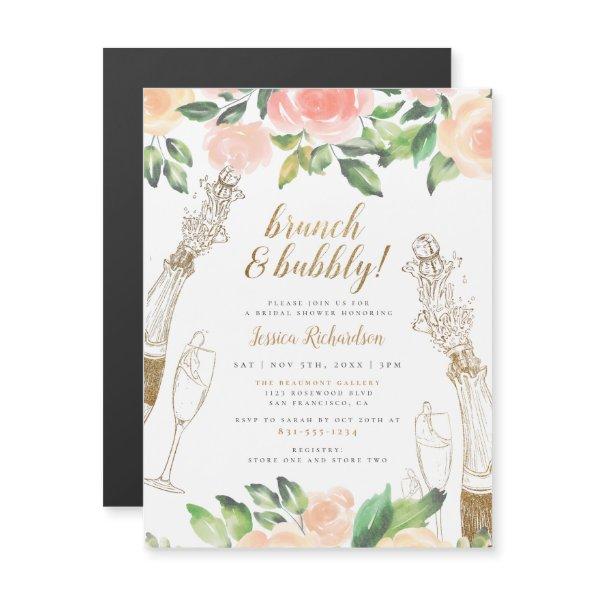 Champagne & Roses | Brunch & Bubbly Bridal Shower Magnetic Invitations