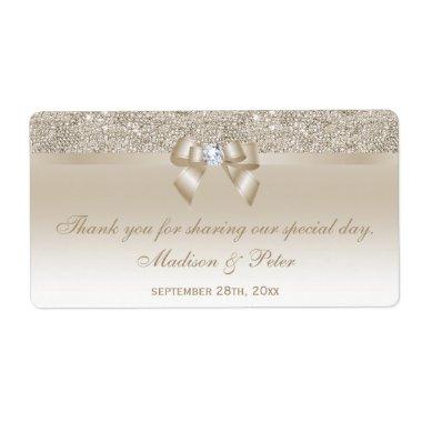 Champagne Sequins Bow Ribbon Diamond Favor Label