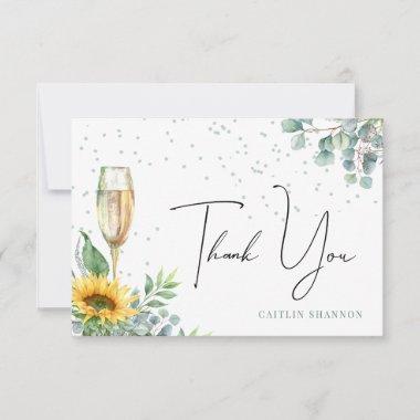 Champagne Sunflower Bridal Shower Thank You Invitations