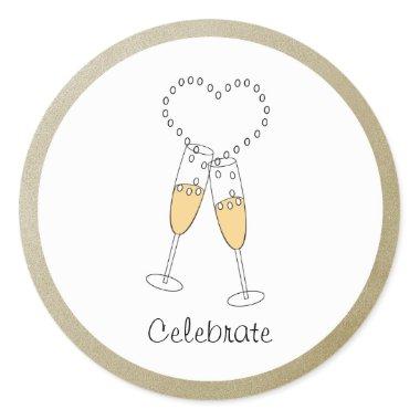 Champagne Toast with Heart Sticker