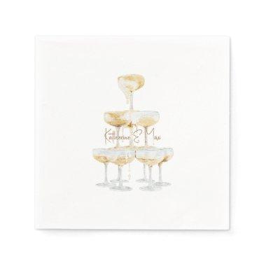 Champagne Tower Custom Names Wedding Cocktail Napkins