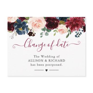 Change of Date Burgundy Blush Navy Floral New Plan PostInvitations