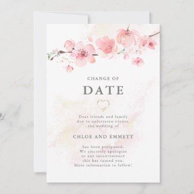 Change of Date Cherry Blossom Wedding Announcement