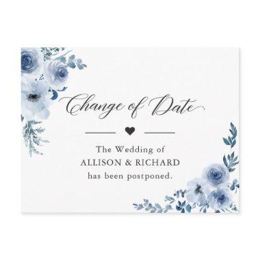 Change of Date Elegant New Plan Dusty Blue Flowers PostInvitations