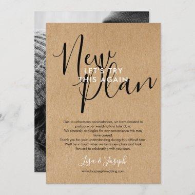 Change of Date New Plan Cancelled Rustic Photo Invitations