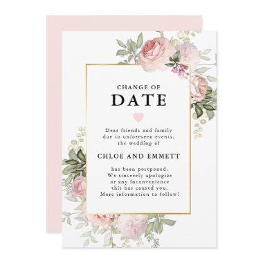 Change of Date Pink Floral Wedding Announcement