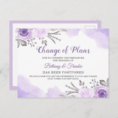 Change of Plans Announcement Chic Purple Floral PostInvitations