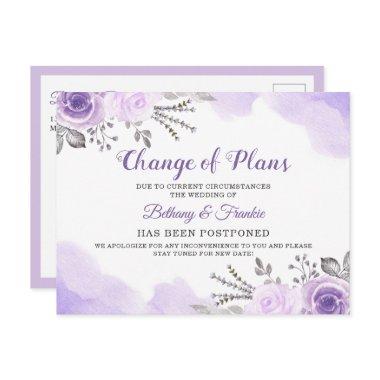 Change of Plans Announcement Chic Purple Floral Post