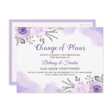 Change of Plans Announcement Chic Purple Floral PostInvitations