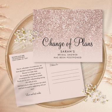 Change of Plans Bridal Shower Rose Gold Glitter PostInvitations