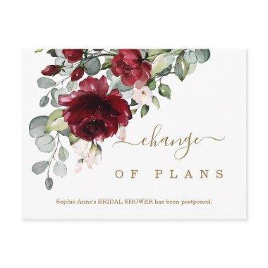 Change of Plans Burgundy Flowers Bridal Shower PostInvitations