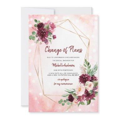 Change of Plans Burgundy Wine Gold Bridal Shower