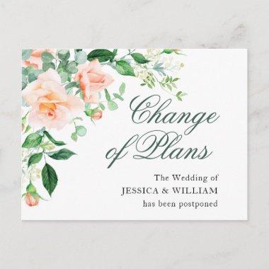 Change of Plans Elegant Blush Roses Wedding PostInvitations
