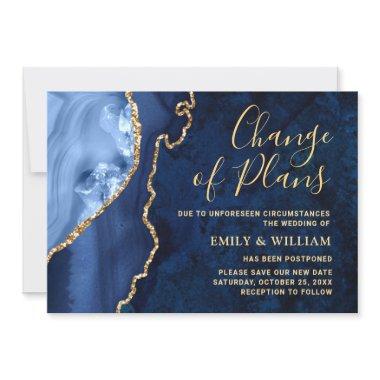 Change Of Plans Postponed Modern Gold Blue Marble Invitations