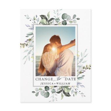 Change the Date Elegant Eucalyptus PHOTO Wedding Post