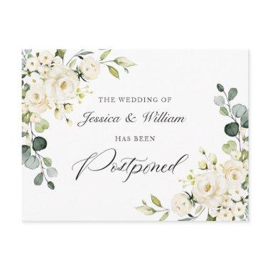 Change the Date Elegant Eucalyptus White Roses PostInvitations