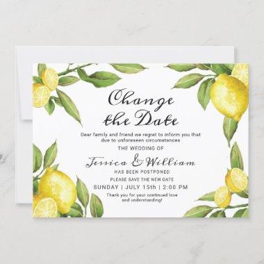 Change the Date Lemons Greenery Postponed Invitations