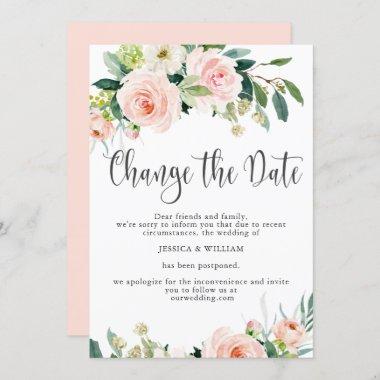 Change the Date Postponed Blush Roses Wedding Invitations