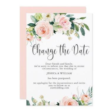 Change the Date Postponed Blush Roses Wedding Invitations