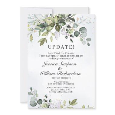 Change the Date Postponed Elegant Eucalyptus Invitations