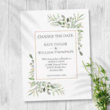 Change the Date Postponed Watercolour Greenery PostInvitations