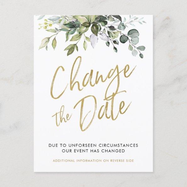 Change The Date, Postponed, Wedding Invitations Greenery