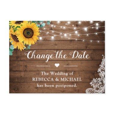 Change the Date Rustic Sunflower String Light Lace PostInvitations