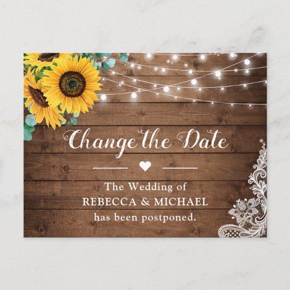 Change the Date Rustic Sunflower String Light Lace PostInvitations