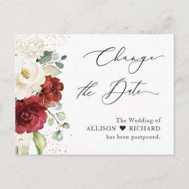 Change the Date Script Red White Floral Eucalyptus PostInvitations