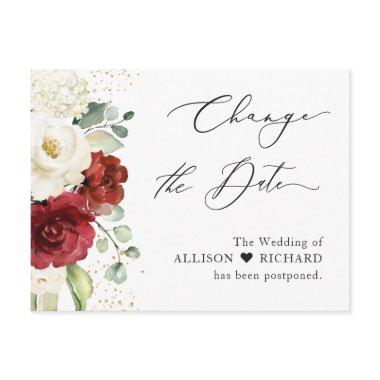 Change the Date Script Red White Floral Eucalyptus PostInvitations