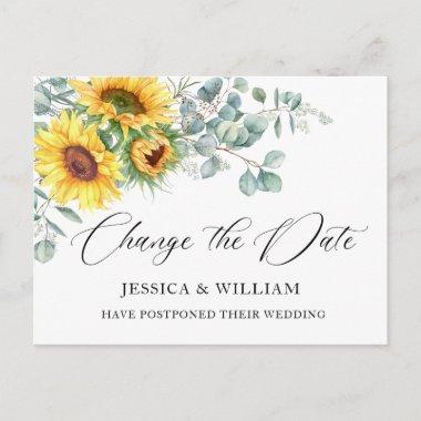 Change the Date Sunflowers Eucalyptus Wedding PostInvitations
