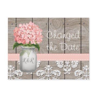 Changed the Date Monogram Pink Hydrangea Mason Jar PostInvitations