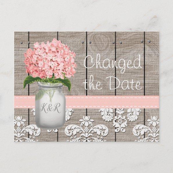 Changed the Date Monogram Pink Hydrangea Mason Jar PostInvitations