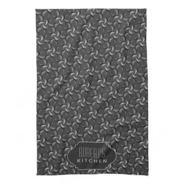 Charcoal Flower Pattern Monogram Kitchen Tea Cloth