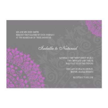 Charcoal Gray and Purple Damask Wedding Invitations