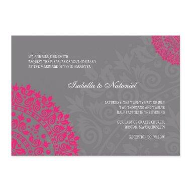 Charcoal Gray & Hot Pink Damask Wedding