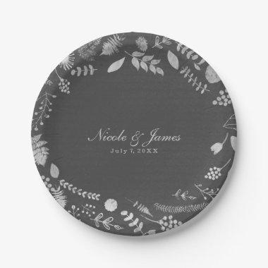Charcoal Grey & Faux Silver Floral Wedding Plates