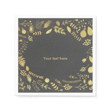 Charcoal Grey & Gold Floral Wedding Napkins