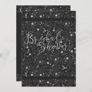Charcoal Grey & Silver Elegant Bridal Shower Invitations
