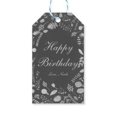 Charcoal Grey & Silver Floral Wedding Gift Tag