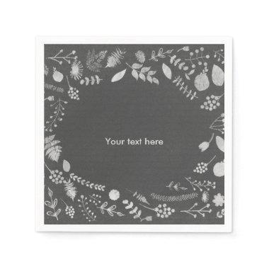 Charcoal Grey & Silver Floral Wedding Napkins