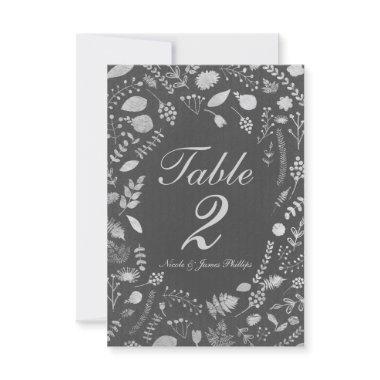 Charcoal Grey & Silver Floral Wedding Table Card