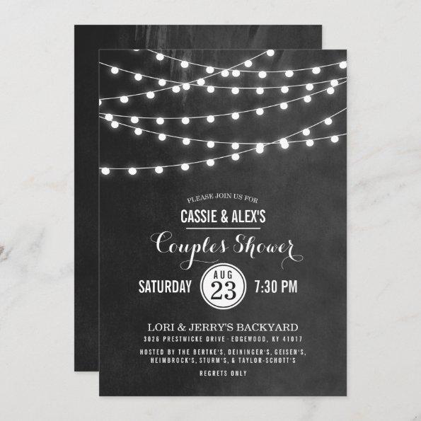 Charcoal String Lights Couples Shower Invitations