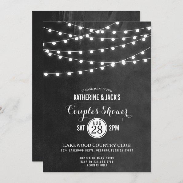 Charcoal String Lights Couples Shower Invitations