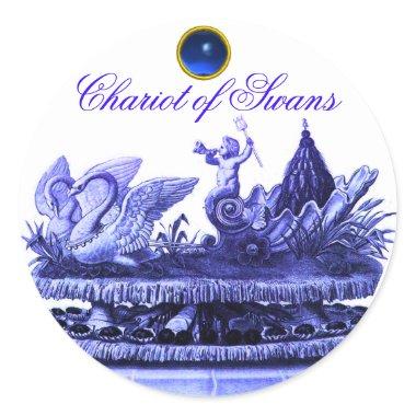 CHARIOT OF SWANS AND CUPCAKES BLUE BEACH WEDDING CLASSIC ROUND STICKER