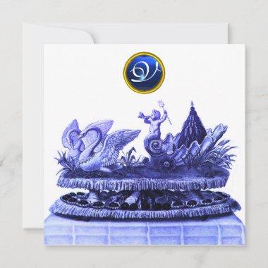 CHARIOT OF SWANS AND CUPCAKES BLUE BEACH WEDDING Invitations